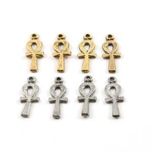 4 stuks Tiny Small Egyptische Ankh Life Charm Pewter Base Metal Antiek Zilver Antiek Goud