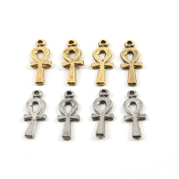 4 Pieces Tiny Small Egyptian Ankh Life Charm Pewter Base Metal Antique Silver Antique Gold