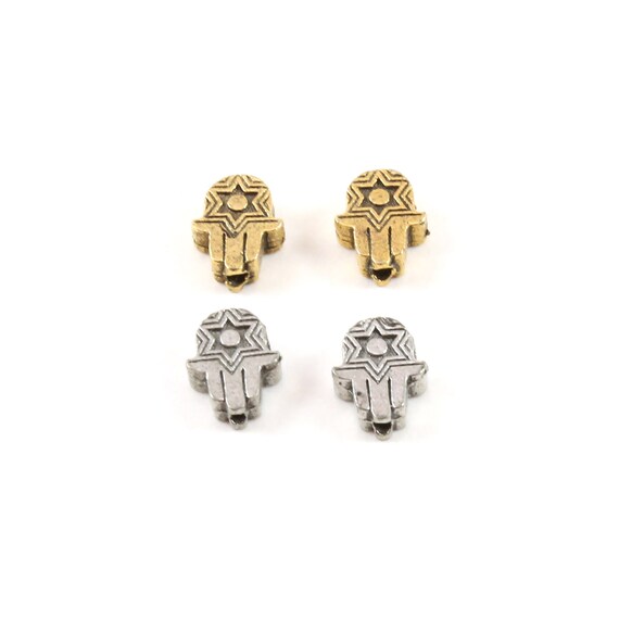 2 Pieces Tiny Hamsa with Star of David Center Bead Charm Religious Pendant Fatima Lucky Hand 9mm x 7mm