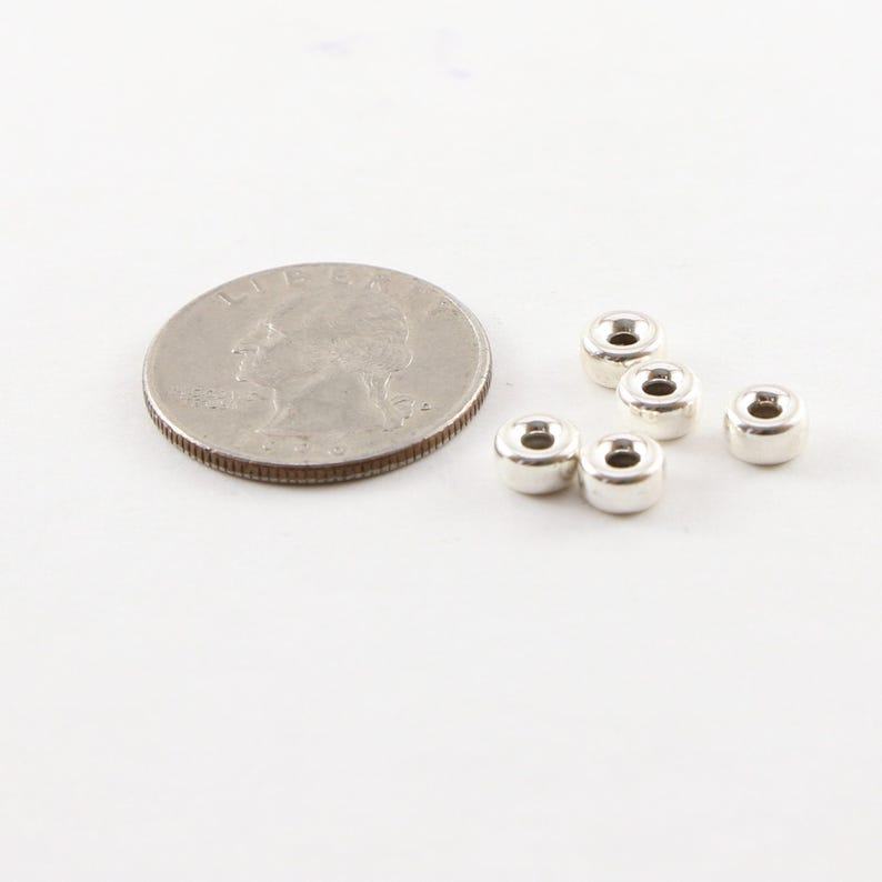 5 pieces 6mm smooth pony rondelle seamless sterling silver 925 spacer beads image 2