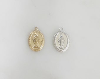 14K Gold Filled or Sterling Silver Small Mother Virgin Mary Oval Pendant Religious Charm Pendant