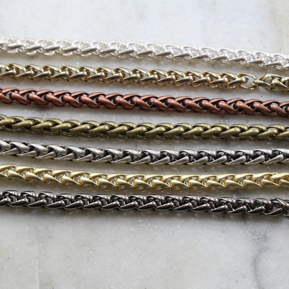 Base Metal Thick Twisted Rope Wheat Chain in 7 Finishes / Chain by the Foot