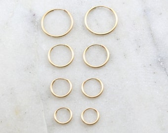 1 Pair 14K Gold Filled Small Endless Hoop Earrings 16mm, 14mm, 12mm ,9mm Earring Wires Earring Hook Component