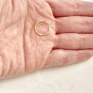 Delicate Textured Hammered 14K Gold Filled Ring Open Circle Disc Coin Charm 15mm Disc Leather Round Connector Link Permanent Jewelry image 3