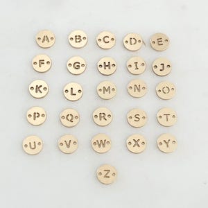 14k gold filled initial disc connector 2 hole charm 6mm lettertag charm personalized pendant choose your letter a-z permanent jewelry