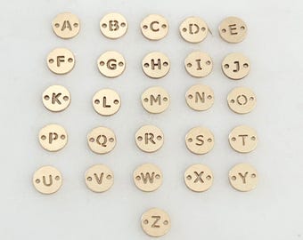 14k gold filled initial disc connector 2 hole charm 6mm lettertag charm personalized pendant choose your letter a-z permanent jewelry
