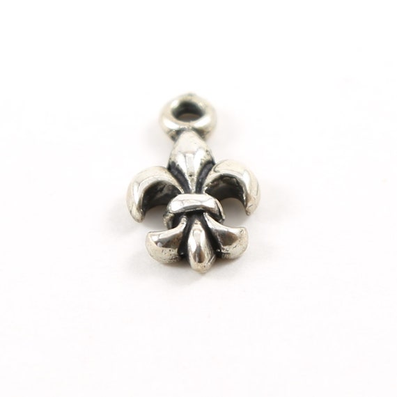 Sterling Silver 3D Thick Fleur di Lis Charm Pendant French Flower