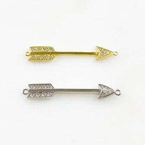 Arrow Bar Double Loop Charm Vermeil or Sterling Silver Cubic Zirconia Classic Arrow Jewelry Making Charms Choose Your Color