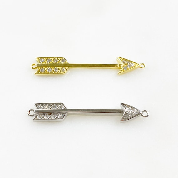 Arrow Bar Double Loop Charm Vermeil or Sterling Silver Cubic Zirconia Classic Arrow Jewelry Making Charms Choose Your Color