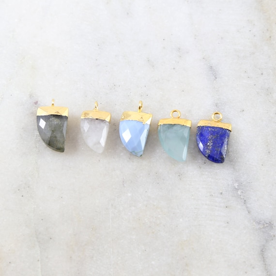 Beautiful Gemstone Curved Point Horn Charm 1 Loop Pendant Drop Charm / Gold Plated/ Lapis, Labradorite, Moonstone, Aqua, Pacific Opal