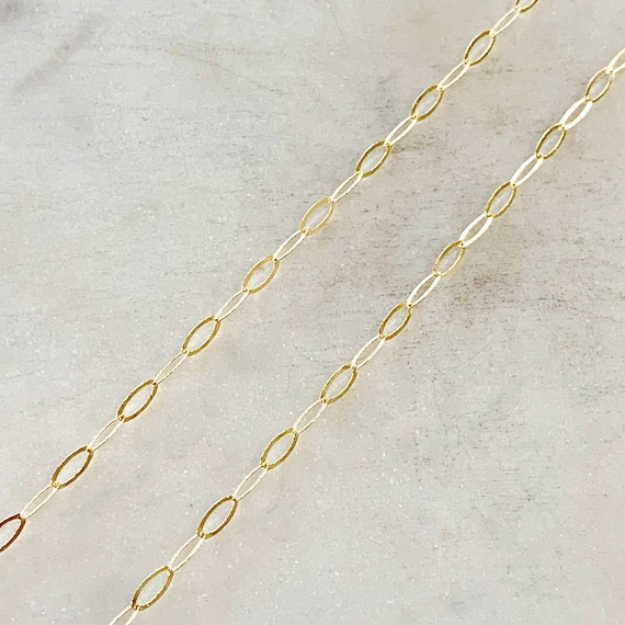 5.7mm x 2.8mm 14K Gold Filled Chain Flat Hammered Oval Cable Chain Permanent Jewelry Sold by the Foot/ Bulk Unfinished Chain