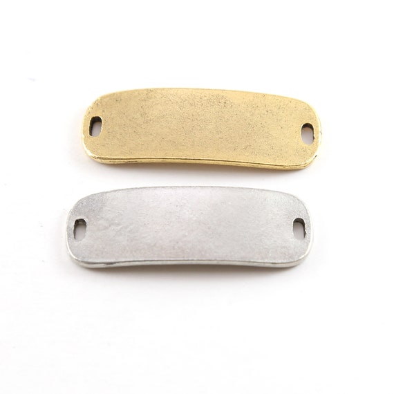 Large Pewter Medical Bracelet Curved 2 Hole Connector Link Bracelet Stamping Blank Charm Pendant