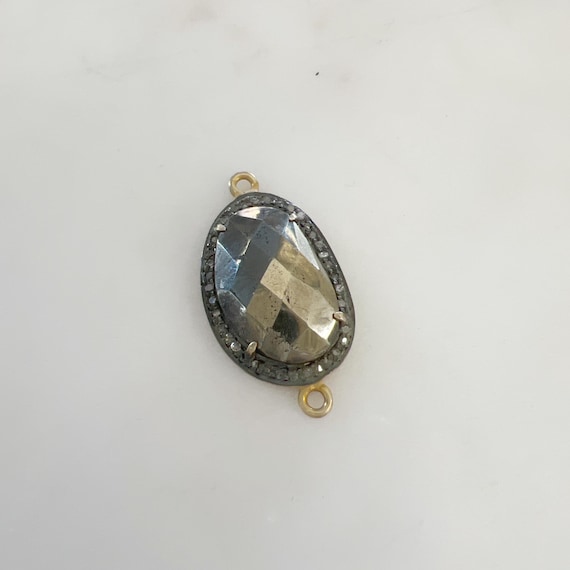Abstract Pyrite  Connector with Diamonds Vermeil Gold 2 Loop Connector Charm Pendant