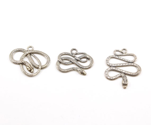 Sterling Silver Coiled Snake Charms Choose your Charm Textured Flat Coiled Snake Serpent Charm Western Nature Animal Reptile Pendant