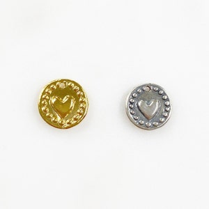 Vermeil or Sterling Silver Tiny Mini Heart with Dots Circle Medallion Coin Charm