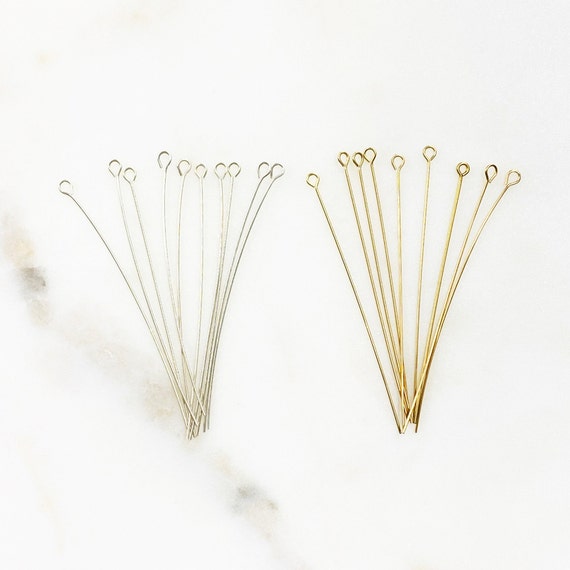 10 Piece 2 Inch Eye Pin 24 Gauge in Sterling Silver Or 14K Gold Filled Stringing Bead Jewelry Making Supplies