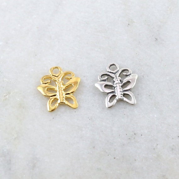 Cute Delicate Girly Sweet Butterfly Charm Nature Spring Inspirational Insect in Sterling Silver or Vermeil Gold