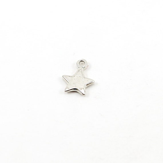 Sterling Silver Small Organic Shape Whimsical Flat Solid Star Charm Celestial Pendant