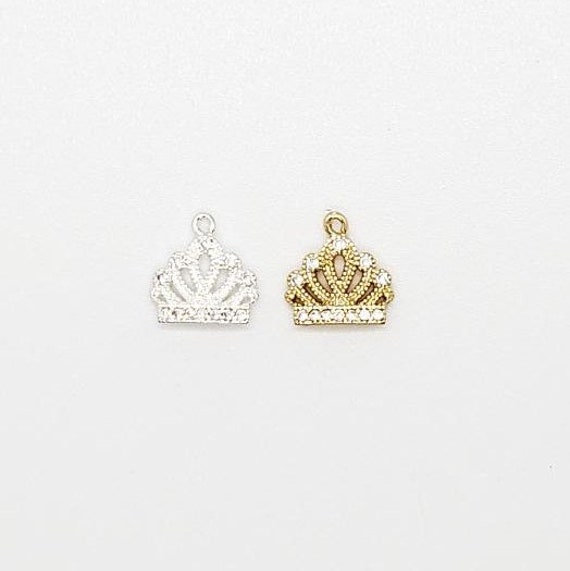 Brass Pave Princess Crown CZ Charm Cubic Zirconia Gold Color Silver Color