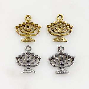 2 Pieces Detailed Pewter Menorah Hanukkah Candles Charm Jewish Religious Pendant 14mm x 14mm