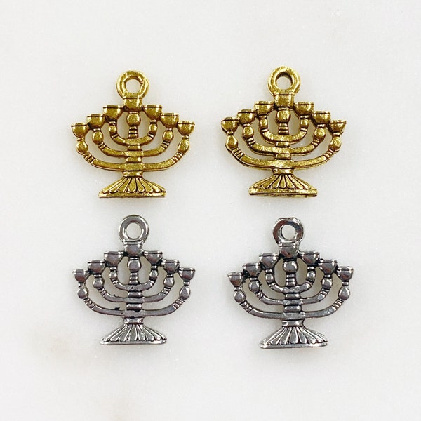 2 Pieces Detailed Pewter Menorah Hanukkah Candles Charm Jewish Religious Pendant 14mm x 14mm