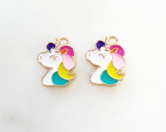 2 pieces cute enamel unicorn horse charm gold plated fantasy unicorn charm purse, lip gloss, necklace, bracelet jewelry making supply