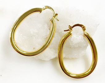 18k Gold Filled 5mm x 40mm Teardrop Hoop Earrings Gold Classic Tube Hoops Ready To Wear Jewelry Earring Findings
