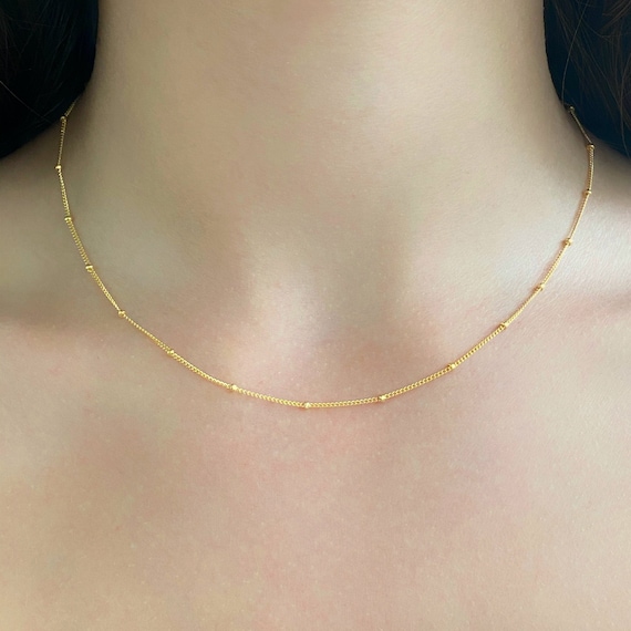 Ready to Wear 14k Gold Filled Satellite Chain Necklace, Thin Dainty Necklace Chain with Tiny Ball Beads