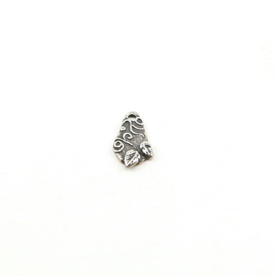 Tiny Sterling Silver Organic Whimsical Curly Design Leaf Teardrop Charm Tree Nature Inspired Pendant