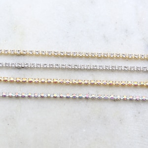 Base Metal Clear or Clear AB Swarovski Rhinestone Chain in Gold Or Silver / Chain by the foot / Choose your Color image 1