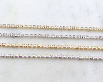 Base Metal Clear or Clear AB Swarovski Rhinestone Chain in Gold Or Silver / Chain by the foot / Choose your Color