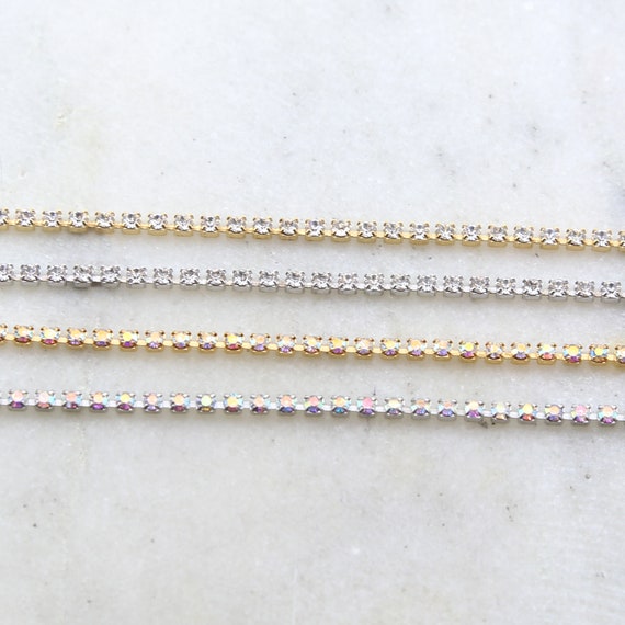 Base Metal Clear or Clear AB Swarovski Rhinestone Chain in Gold Or Silver / Chain by the foot / Choose your Color