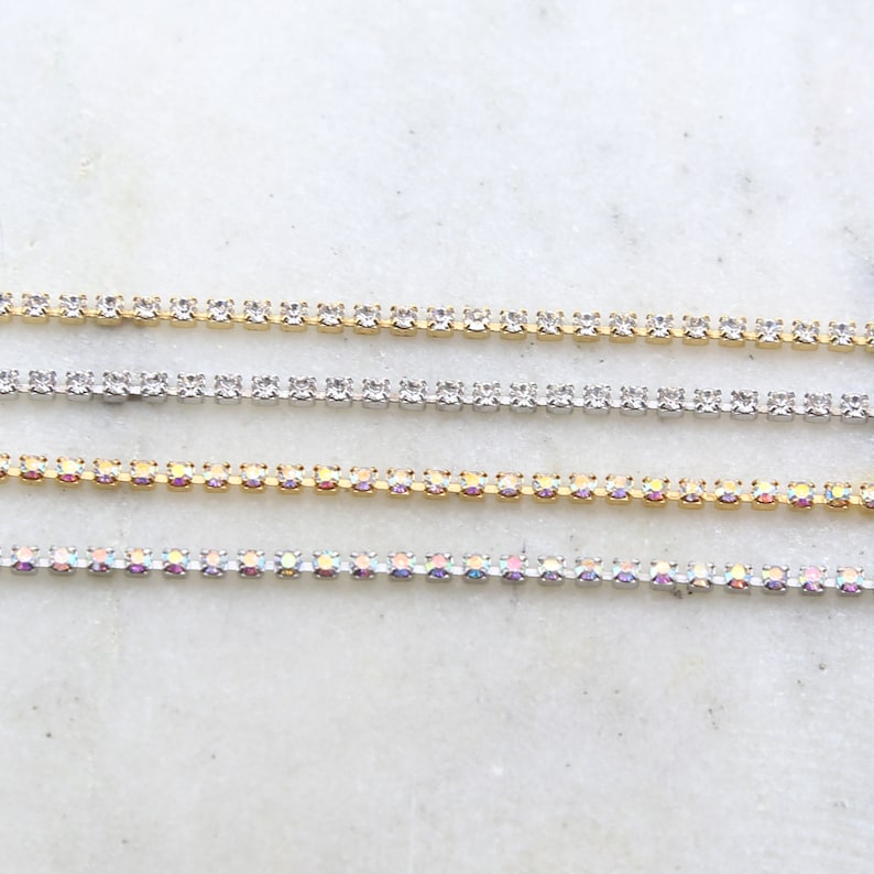 Base Metal Clear or Clear AB Swarovski Rhinestone Chain in Gold Or Silver / Chain by the foot / Choose your Color image 1