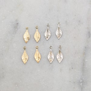 4 Pieces Thin Delicate Detailed Leaf Charm in Sterling Silver and 14K Gold Filled Lightweight Charm Pendant