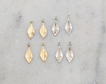 4 Pieces Thin Delicate Detailed Leaf Charm in Sterling Silver and 14K Gold Filled Lightweight Charm Pendant