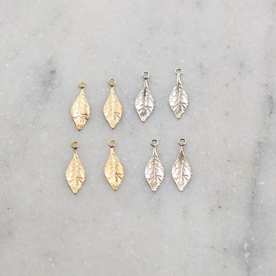 4 Pieces Thin Delicate Detailed Leaf Charm in Sterling Silver and 14K Gold Filled Lightweight Charm Pendant