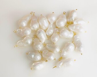 1 piece gold plated wire wrapped freshwater pearl teardrop potato shape dangle charm pendant
