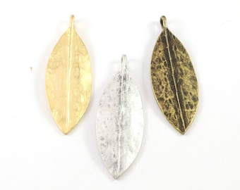 Large detailed pointed leaf nature pendant matte gold, matte silver, antique brass