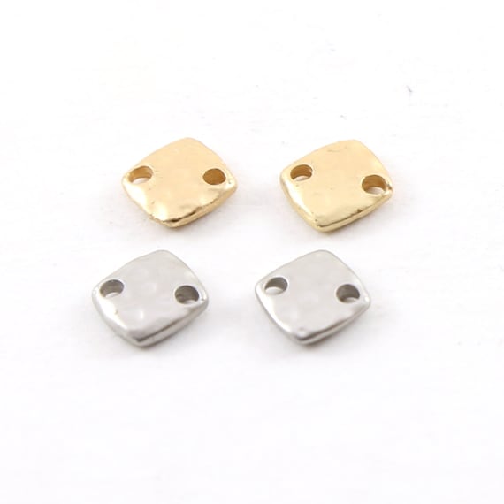2 Pieces Pewter Metal Matte Silver and Gold Thick Hammered 8mm Square Connector Stamping Blank Double Hole Bar Silver or Gold