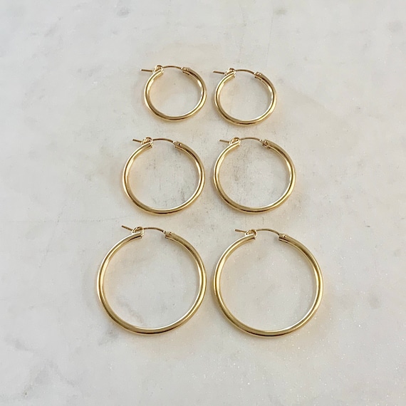 1 Pair Gold Filled Thick Flex Tube Hoop Earrings 34mm, 27mm, 22mm Earring Wires Earring Hook Component