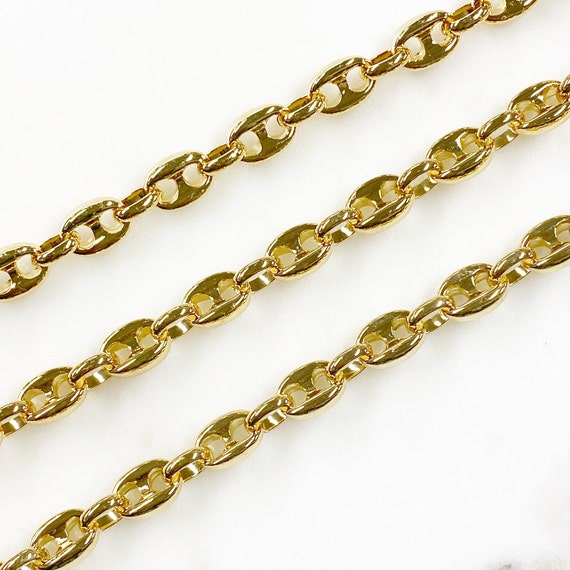 Base Metal Mariner Link Chain Gold Plated Thick Jewelry Making Chain / Sold By The Foot / Bulk Unfinished Chain