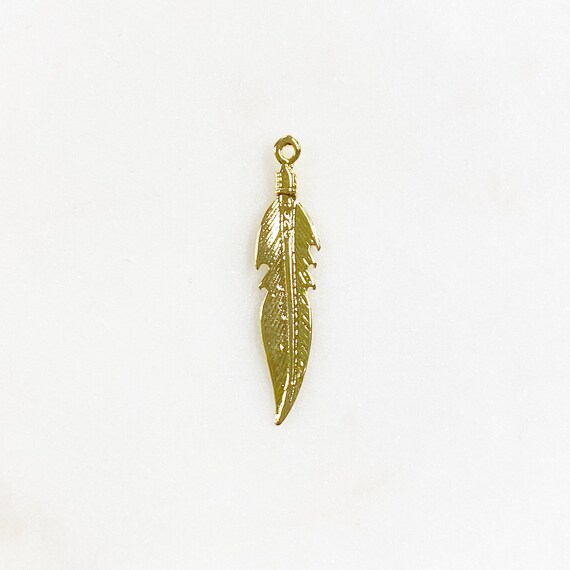Vermeil Feather Charm Gold Detailed Feather Jewelry Making Charm Bird Good Luck Freedom Charm Jewelry Making Supplies