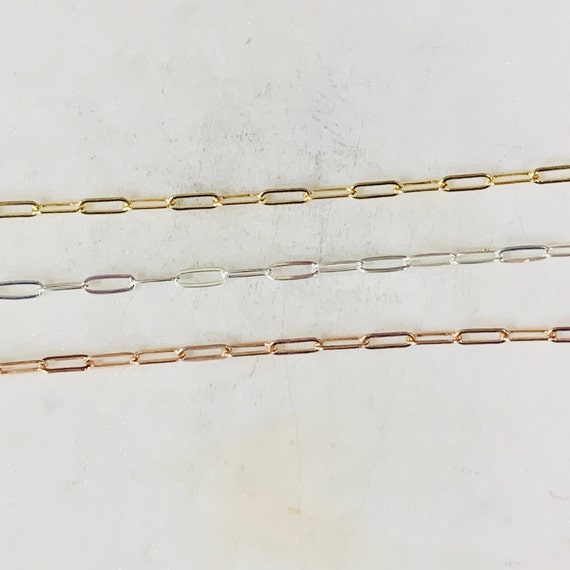 Thick Elongated Flat Drawn Rectangle Cable Chain 14K GF, SS, Rose Gold Filled permanent Jewelry Sold by the Foot/ Bulk Unfinished Chain