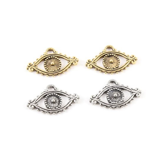 2 Pieces Large Pewter Base Metal Evil Eye Pendant Charm with Cut out Middle Protector Necklace Charm Religious Spiritual Charm