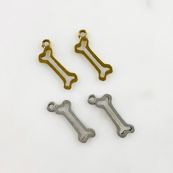 2 Piece Dog Bone Charm Pewter Base Metal Dog Charm Choose Your Color Antique Gold or Antique Silver