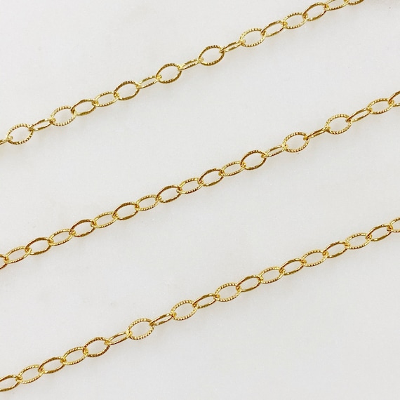 Oval Link Textured Chain 14K Gold Filled Permanent Jewelry / Sold by the Foot / Bulk Unfinished Chain