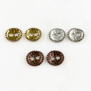 2 piece pewter medium hammered detailed bar leather connector button double hole bar antique gold, silver, or copper