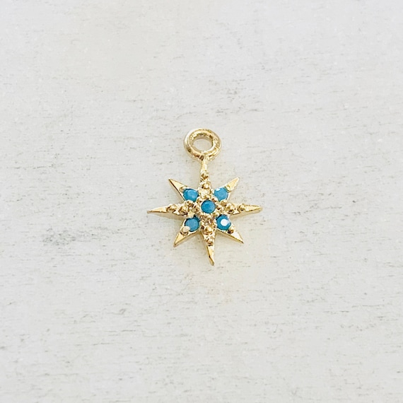 Gold Plated Turquoise  Stone Tiny 8 Point Star Charm Celestial Unique Charm Pendant