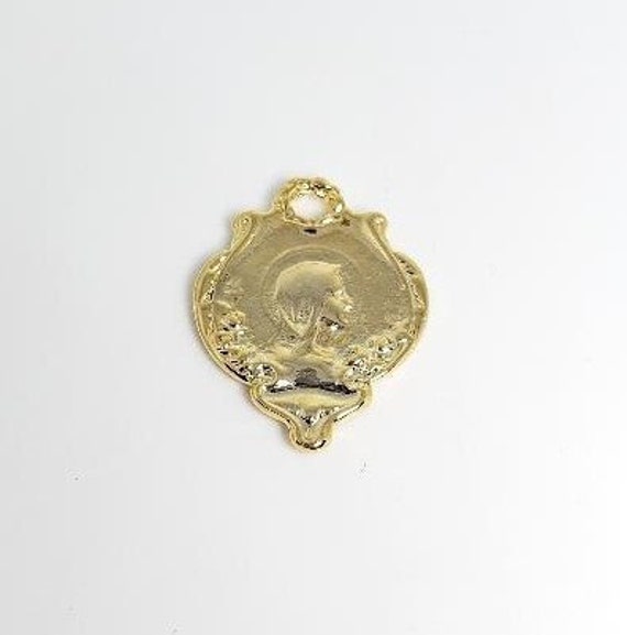 25 mm Vintage Santa Maria, Portrait, Pendant, Brass ,Gold Plated Coin, Charm, Pendant, Polished Gold, Medallion