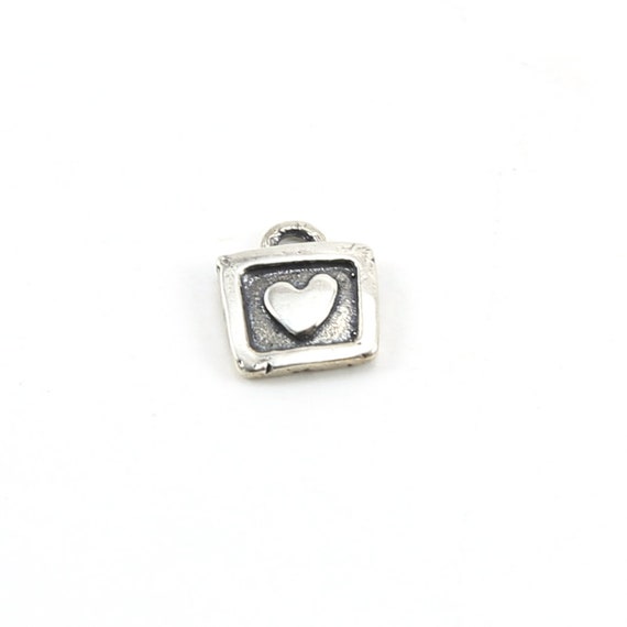 Tiny Sterling Silver Square Heart Picture Frame Charm Love Friendship Valentines Day Pendant